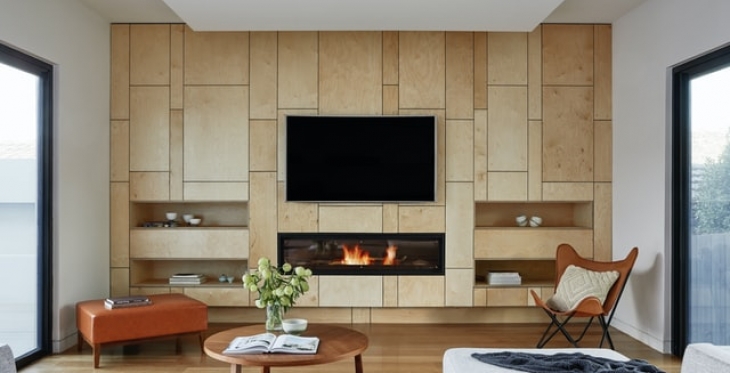 modern fireplace in cosy living room